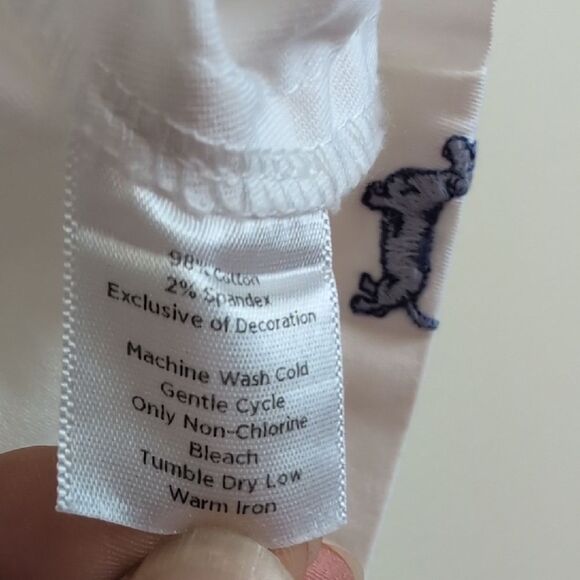 Talbots White Cotton Pencil Skirt Blue Embroidered Dachshund Dog Print Size 14 - Picture 6 of 9